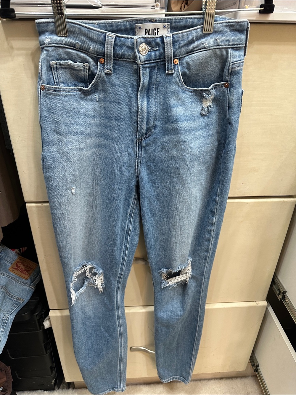 PAIGE Light Blue Ripped Skinny Jeans